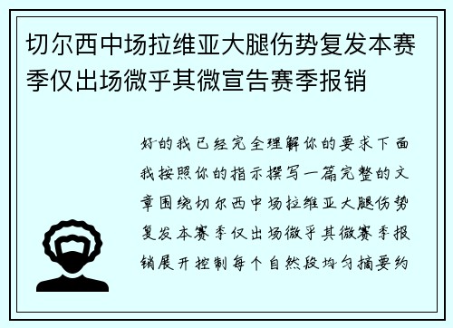 切尔西中场拉维亚大腿伤势复发本赛季仅出场微乎其微宣告赛季报销